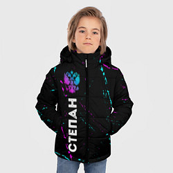 Куртка зимняя для мальчика Степан и неоновый герб России по-вертикали, цвет: 3D-черный — фото 2