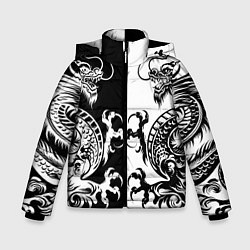 Куртка зимняя для мальчика Черный и белый дракон, цвет: 3D-светло-серый