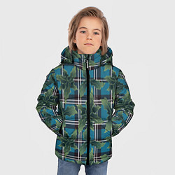 Куртка зимняя для мальчика Листья остролиста на голубой шотландке, цвет: 3D-черный — фото 2