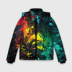 Куртка зимняя для мальчика Яркие разноцветные абстрактные листья, цвет: 3D-светло-серый