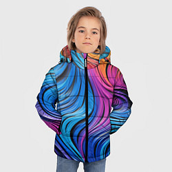 Куртка зимняя для мальчика Абстрактные неоновые линии, цвет: 3D-черный — фото 2