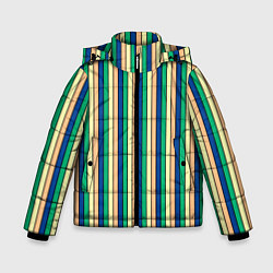 Куртка зимняя для мальчика Полосатый жёлто-зелёно-синий, цвет: 3D-светло-серый
