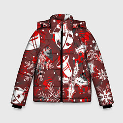 Куртка зимняя для мальчика Рождественские узоры паттерны, цвет: 3D-красный