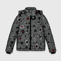 Куртка зимняя для мальчика Серый цвет: глазики-косоглазики, цвет: 3D-красный