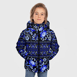 Куртка зимняя для мальчика Новогодняя гжельская роспись цветами на чёрном фон, цвет: 3D-черный — фото 2