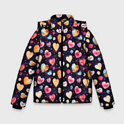 Куртка зимняя для мальчика Паттерн с сердечками на Валентинов день, цвет: 3D-черный