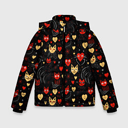 Зимняя куртка для мальчика Паттерн с сердечками и котами валентинка