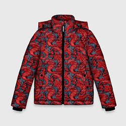 Куртка зимняя для мальчика Красные драконы паттерн, цвет: 3D-светло-серый