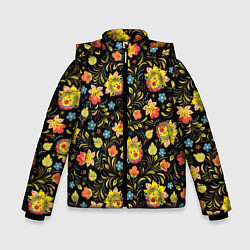 Куртка зимняя для мальчика Хохломская роспись разноцветные цветы, цвет: 3D-светло-серый