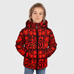 Куртка зимняя для мальчика Хохломская роспись красные цветы и ягоды на чёрном, цвет: 3D-черный — фото 2