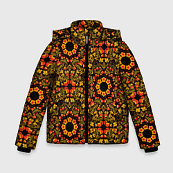 Куртка зимняя для мальчика Хохломская роспись круги из цветов и ягод, цвет: 3D-светло-серый