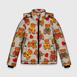 Куртка зимняя для мальчика Мишки в свитерах и сердечки, цвет: 3D-красный