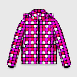 Куртка зимняя для мальчика Розовые и белые квадраты, цвет: 3D-черный