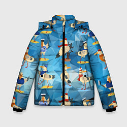 Зимняя куртка для мальчика Паттерн чаек на полигональном синем