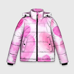 Куртка зимняя для мальчика Розовые сердечки акварель, цвет: 3D-светло-серый