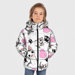 Куртка зимняя для мальчика Влюблённый котик аниме и сердечки, цвет: 3D-черный — фото 2