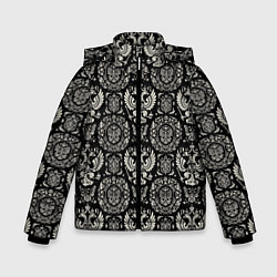 Куртка зимняя для мальчика Черно-белый греб России паттерн, цвет: 3D-светло-серый