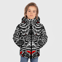Куртка зимняя для мальчика Серые паттерны цветы, цвет: 3D-красный — фото 2