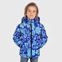 Куртка зимняя для мальчика Узоры гжель на темно синем фоне, цвет: 3D-светло-серый — фото 2