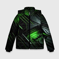 Куртка зимняя для мальчика Металл и зеленый яркий неоновый свет, цвет: 3D-светло-серый