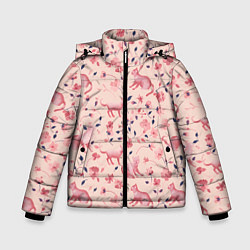 Зимняя куртка для мальчика Розовый паттерн с цветами и котиками
