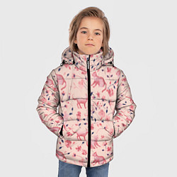 Куртка зимняя для мальчика Розовый паттерн с цветами и котиками, цвет: 3D-черный — фото 2