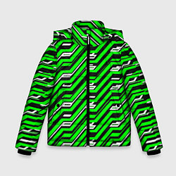 Зимняя куртка для мальчика Чёрно-зелёный линейный узор киберпанк