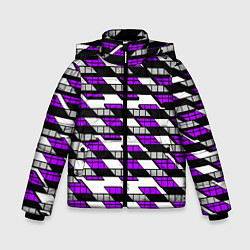 Зимняя куртка для мальчика Фиолетовые треугольники и квадраты на белом фоне