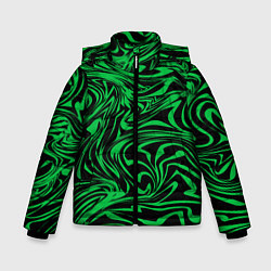 Куртка зимняя для мальчика Узор на черном фоне с ярким зеленым абстрактным ди, цвет: 3D-красный