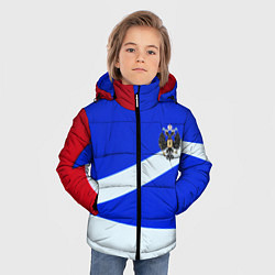 Куртка зимняя для мальчика Россия спортивная геометрия герб, цвет: 3D-красный — фото 2