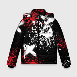 Куртка зимняя для мальчика Хонда на фоне граффити и брызг красок, цвет: 3D-красный