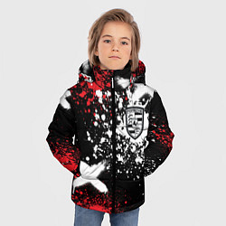 Куртка зимняя для мальчика Логотип Порше на фоне граффити и брызг красок, цвет: 3D-черный — фото 2
