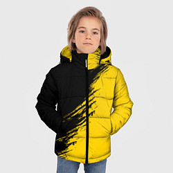 Куртка зимняя для мальчика Черные штрихи на желтом фоне, цвет: 3D-светло-серый — фото 2
