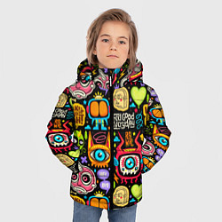 Куртка зимняя для мальчика Feel good every day motivation monsters pattern, цвет: 3D-светло-серый — фото 2