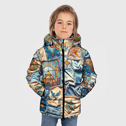 Куртка зимняя для мальчика Джинсы в Турции - пэчворк, цвет: 3D-красный — фото 2