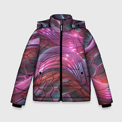 Куртка зимняя для мальчика Волны и гексагон сетка, цвет: 3D-черный