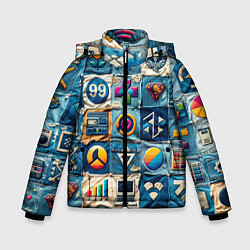 Куртка зимняя для мальчика Пэчворк деним из девяностых, цвет: 3D-светло-серый