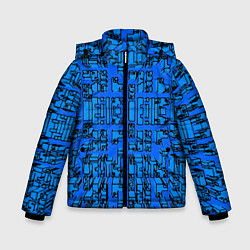 Куртка зимняя для мальчика Синие фигуры с эффектом рыбьего глаза, цвет: 3D-светло-серый