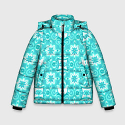 Куртка зимняя для мальчика Бирюзовая цветочная геометрия, цвет: 3D-черный