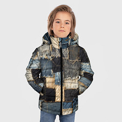 Куртка зимняя для мальчика Заплатки пэчворк на джинсе, цвет: 3D-черный — фото 2
