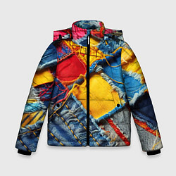 Куртка зимняя для мальчика Colorful denim patchwork - ai art, цвет: 3D-светло-серый