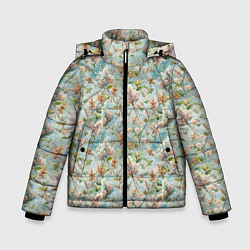 Куртка зимняя для мальчика Сирень цветы паттерн, цвет: 3D-светло-серый