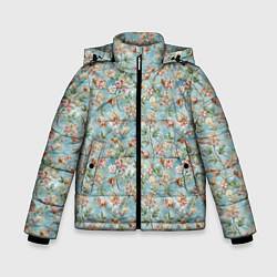 Куртка зимняя для мальчика Сирень и цветочки, цвет: 3D-черный