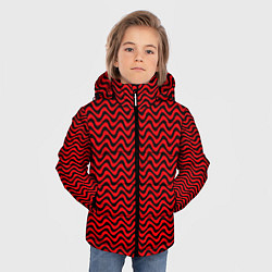 Куртка зимняя для мальчика Чёрно-красный искажённые полосы, цвет: 3D-красный — фото 2
