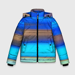 Куртка зимняя для мальчика Голубые и коричневые полосы, цвет: 3D-светло-серый
