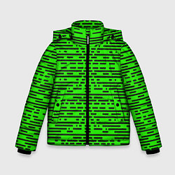 Куртка зимняя для мальчика Чёрные полосы на зелёном фоне, цвет: 3D-светло-серый