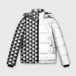 Куртка зимняя для мальчика Чёрные треугольники на белом фоне, цвет: 3D-светло-серый