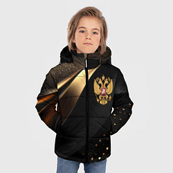 Куртка зимняя для мальчика Золотой герб России на черно-золотой текстуре, цвет: 3D-светло-серый — фото 2