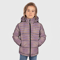 Куртка зимняя для мальчика Сине-бежевый текстурированный квадраты-рябь, цвет: 3D-черный — фото 2