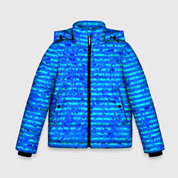Куртка зимняя для мальчика Яркий голубой абстрактный полосатый, цвет: 3D-черный